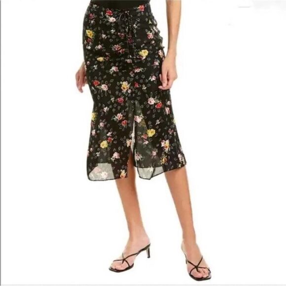 Veronica Beard Black Floral Vanity Silk Midi Skirt Size 4 - Picture 2 of 9
